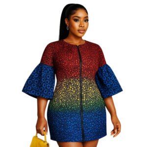 Zuri Gradient Ankara Bell-Sleeve Dress