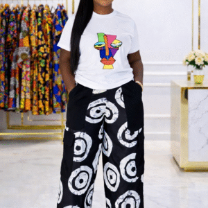 the remy graphic tee & statement wide leg trousers set