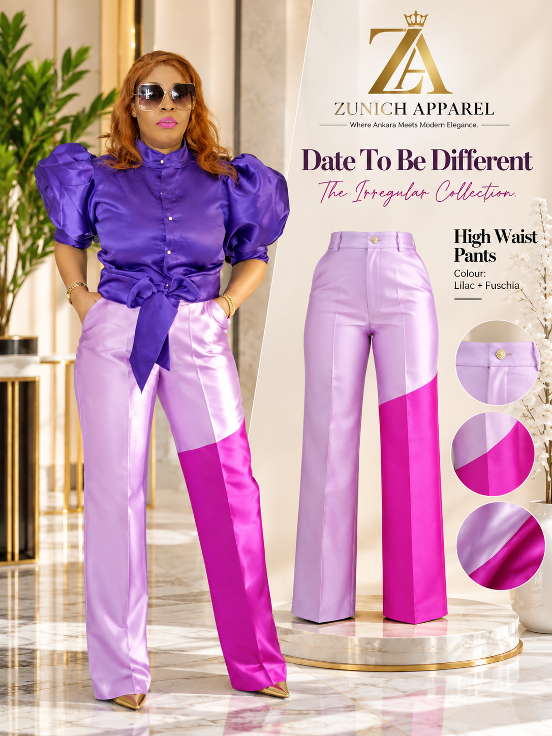 the irregular high waist pants lilac + fuschia the irregular high waist pants lilac + fuschia