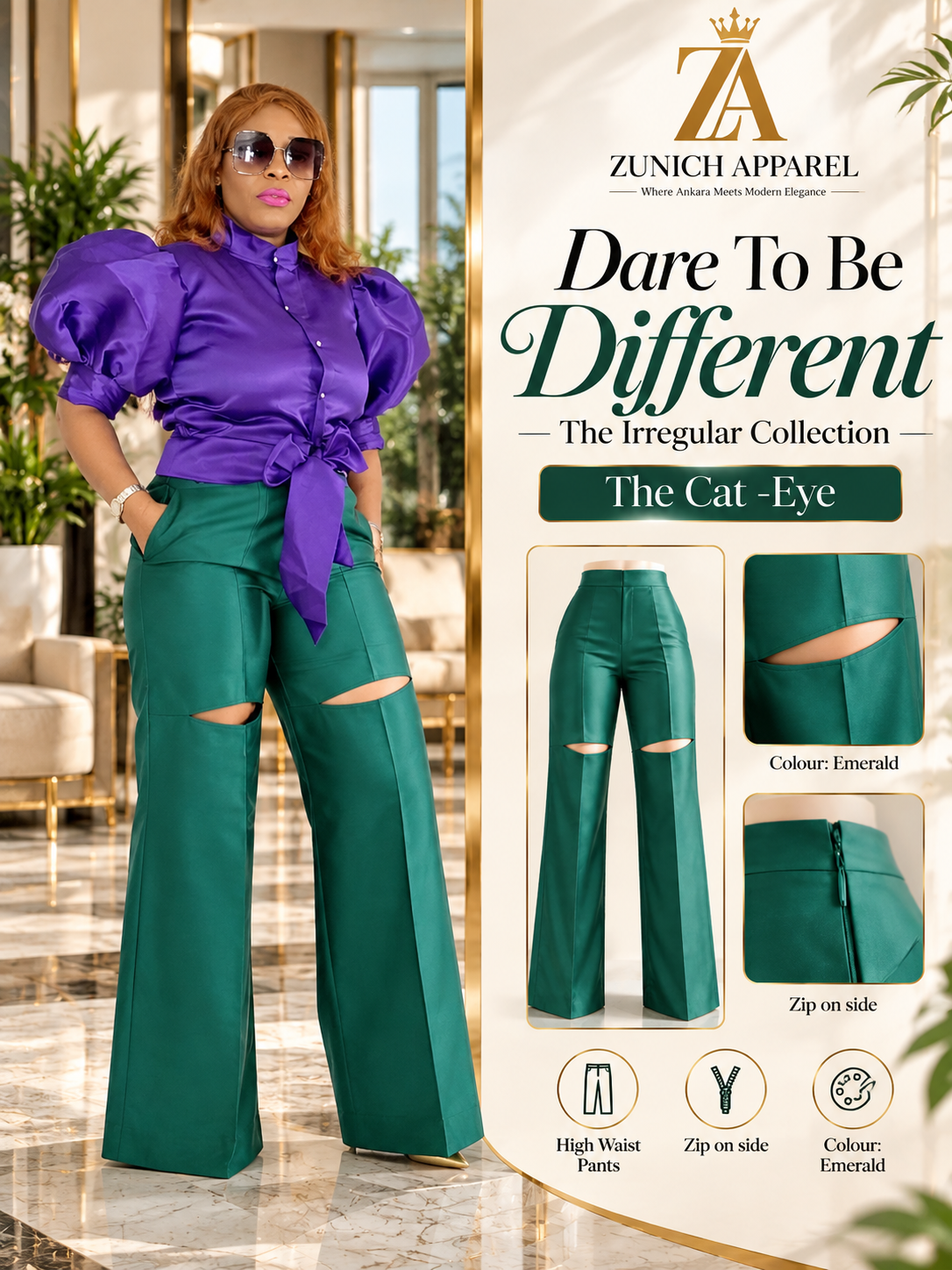 the cat eye high waist pants emerald the cat eye high waist pants emerald