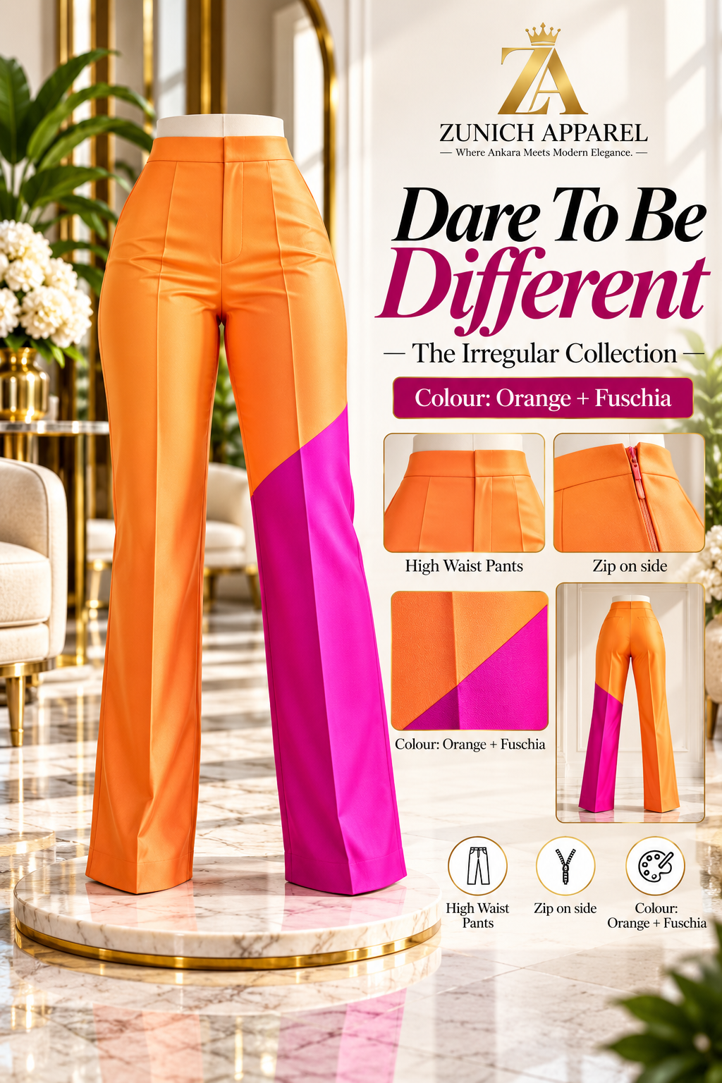the combo high waist pants orange + fuschia the combo high waist pants orange + fuschia