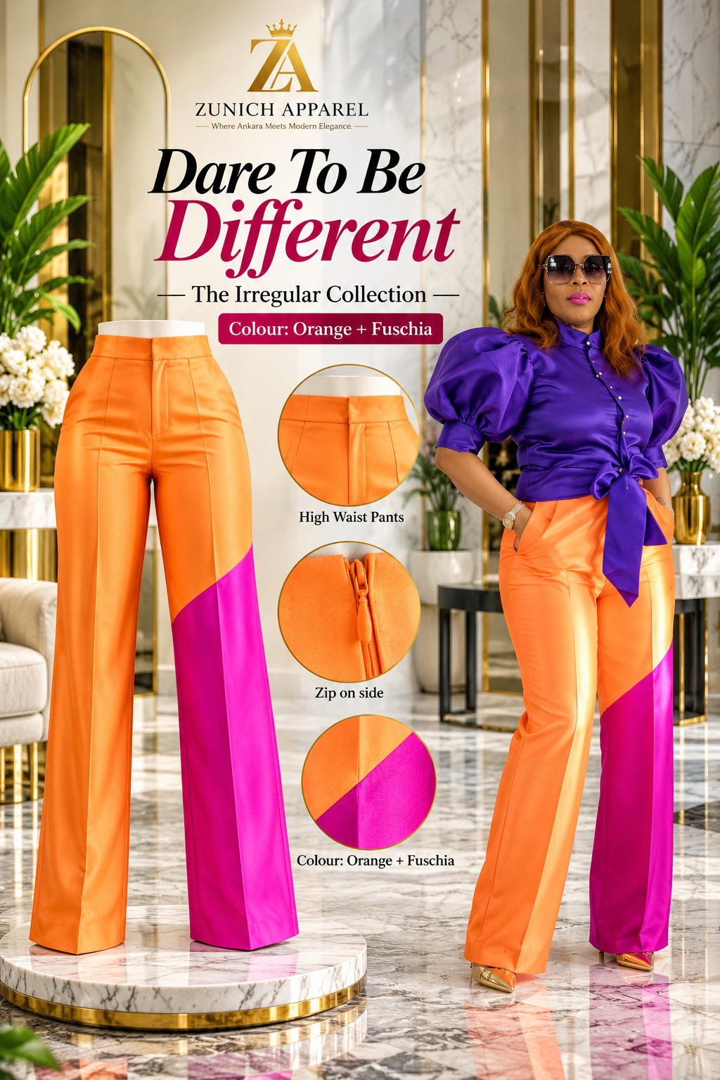 the combo high waist pants orange + fuschia the combo high waist pants orange + fuschia