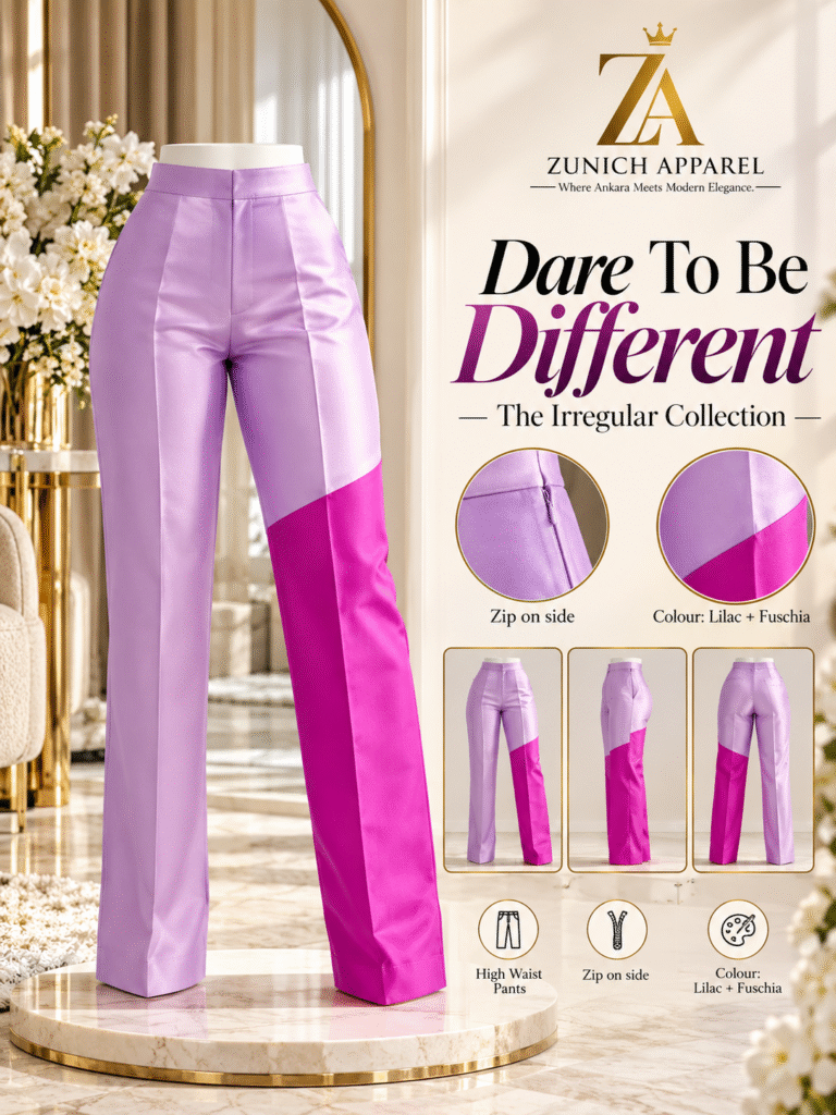 the irregular high waist pants lilac + fuschia